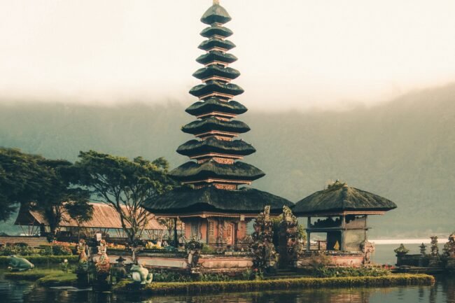 Temple next to water in serene Bali